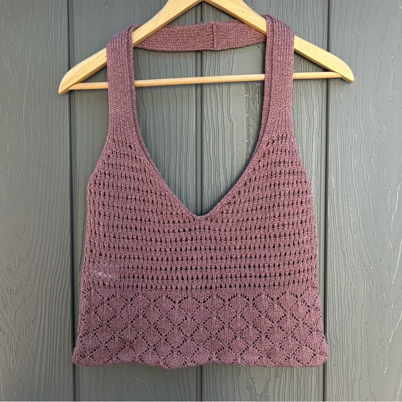 Purple crochet tote bag boho hippie style made in usa shoulder bag - Picture 5 of 5